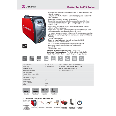 GeKaMac PoWerTech 405 Pulse Hava Soğutmalı Gazaltı Kaynak Makinesi