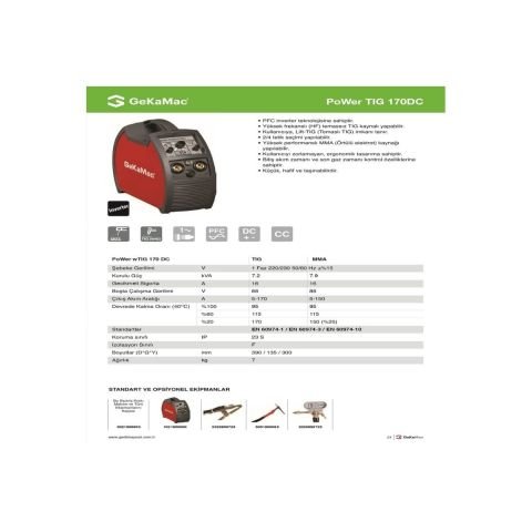GeKaMac Power Tig 170 HF DC Pulse Tek Fazlı Kaynak Makinesi