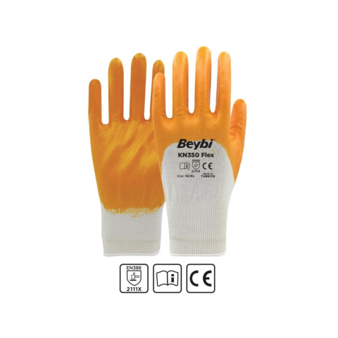 Beybi KN350 Flex Likralı Örme Sarı Nitril Eldiven  - 288 Çift No:9