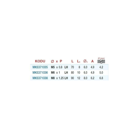 Sol Düz Makine Kılavuzu M5x0.8 Dın-371C Hss-M2AL