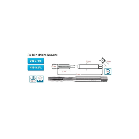 Sol Düz Makine Kılavuzu M8x1.25 Dın-371C Hss-M2AL