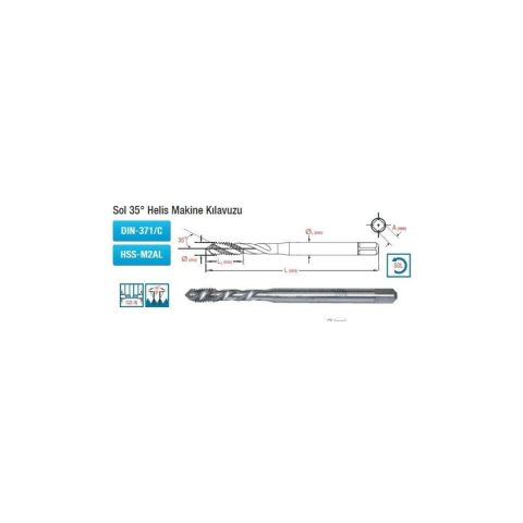 Sol 35° Helis Makine Kılavuzu M8x1.25 Dın-371/C Hss-M2AL