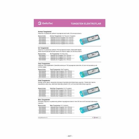 GeKaTec Kırmızı Tungsten Elektrot 1.6 x 175 mm - 10 Adet