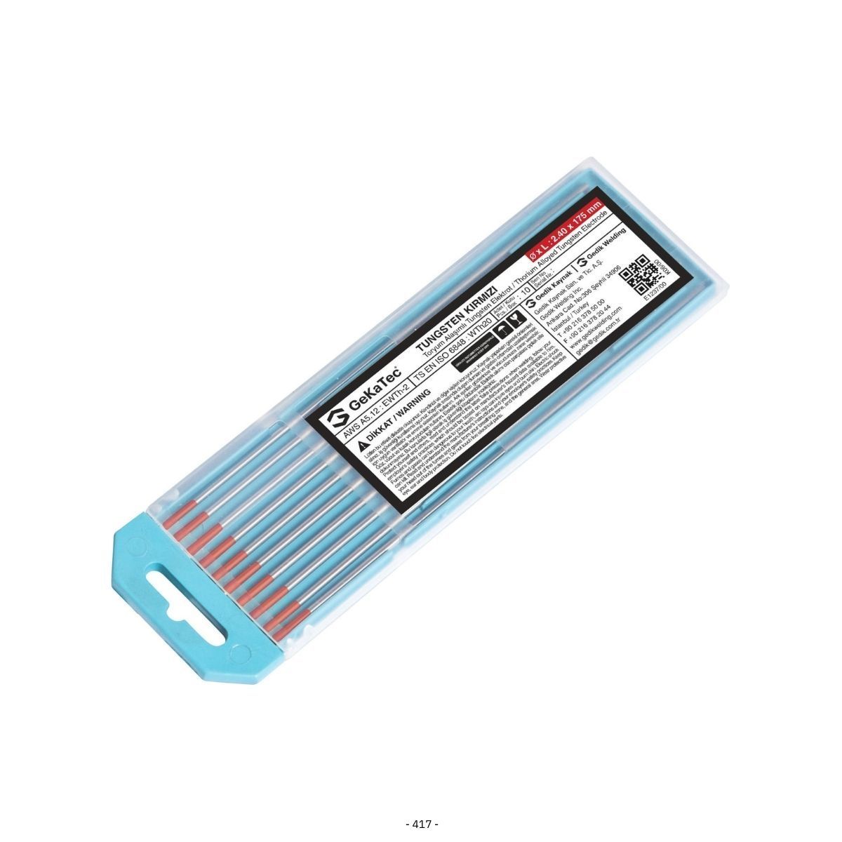 GeKaTec Kırmızı Tungsten Elektrot 1.6 x 175 mm - 10 Adet