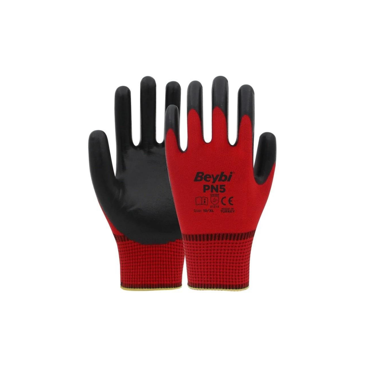 Beybi PN5 Polyester Örme Nitril Eldiven Kırmızı-Siyah - 288 Çift No:9