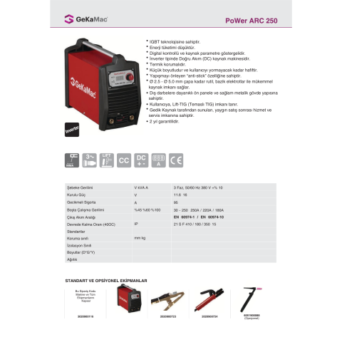 GeKaMac Power ARC 250 MMA Inverter Kaynak Makinesi
