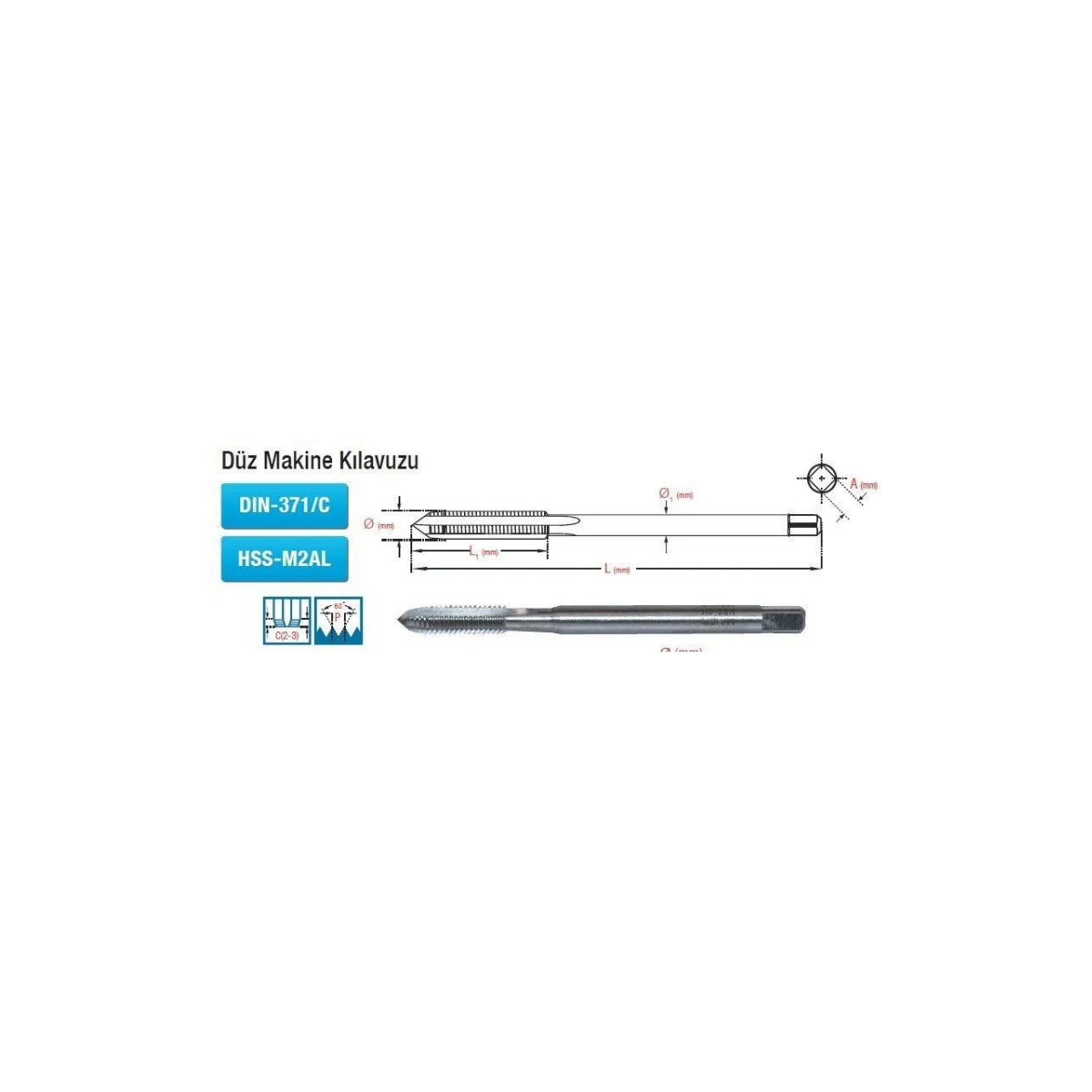 Düz Makine Kılavuzu M20x2.5 Dın-371/C Hss-M2AL