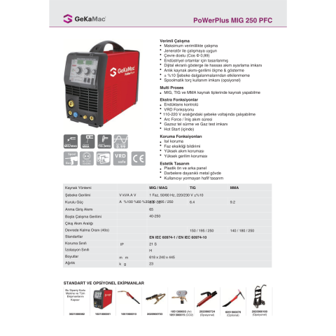 GeKaMac PoWer Plus Mig 250 Pfc Gazaltı Kaynak Makinesi