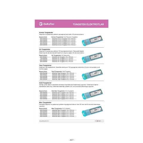 GeKaTec Sarı Tungsten Elektrot  1.6x175mm - 10 Adet