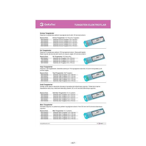 GeKaTec Sarı Tungsten Elektrot 4.0x175mm - 10 Adet