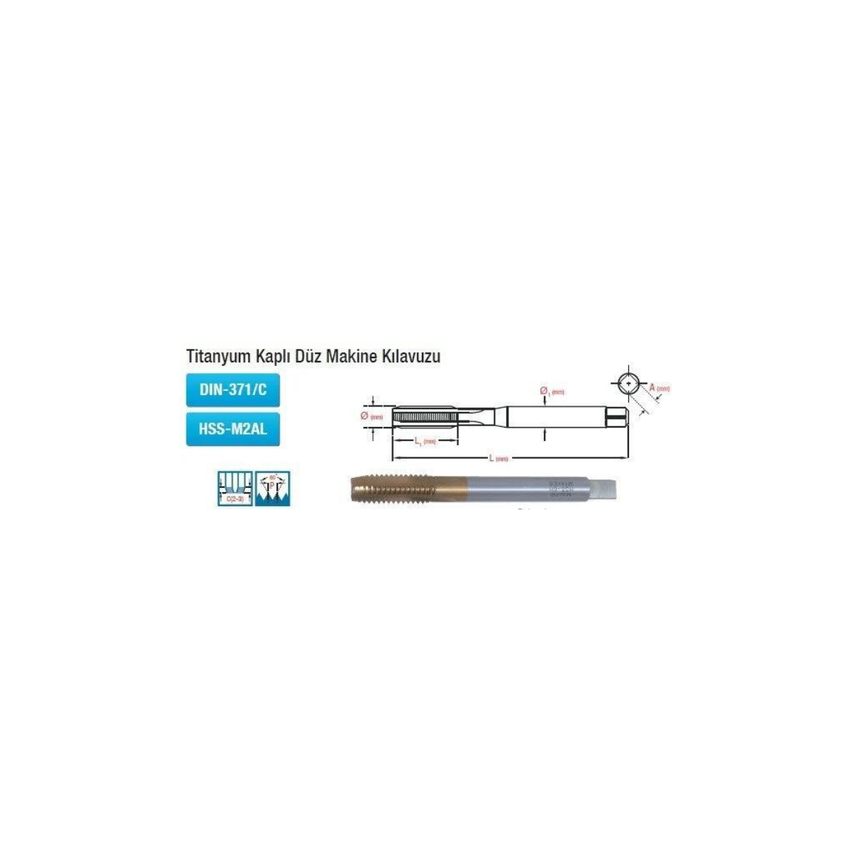 Titanyum Kaplı Düz Makine Kılavuzu M12x1.75 Dın-371/C HSS-M2AL