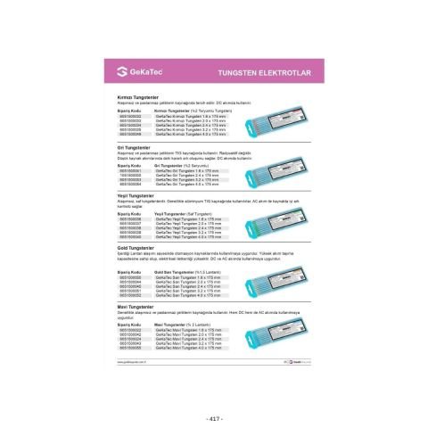 GeKaTec Mavi Tungsten Elektrot 3.2x175mm - 10 Adet