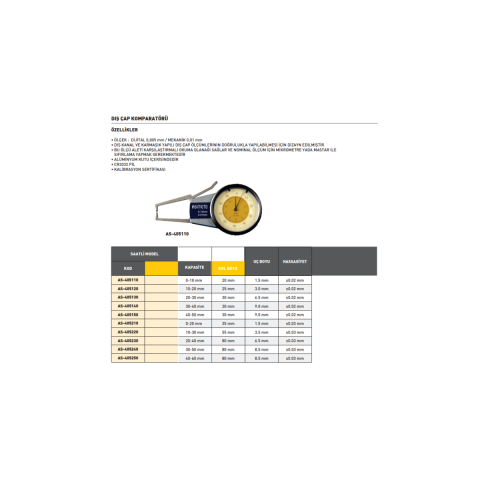 Asimeto AS-405210 0-20mmx0.01 Saatli Dış Çap Komparatörü