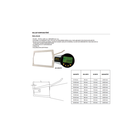 Asimeto AS-404210 0-20x0.005 mm Dijital Dış Çap Komparatörü