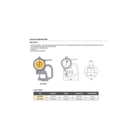 Asimeto AS-491010 0-10Mmx0.01X30 Saatli Kalınlık Komparatörü