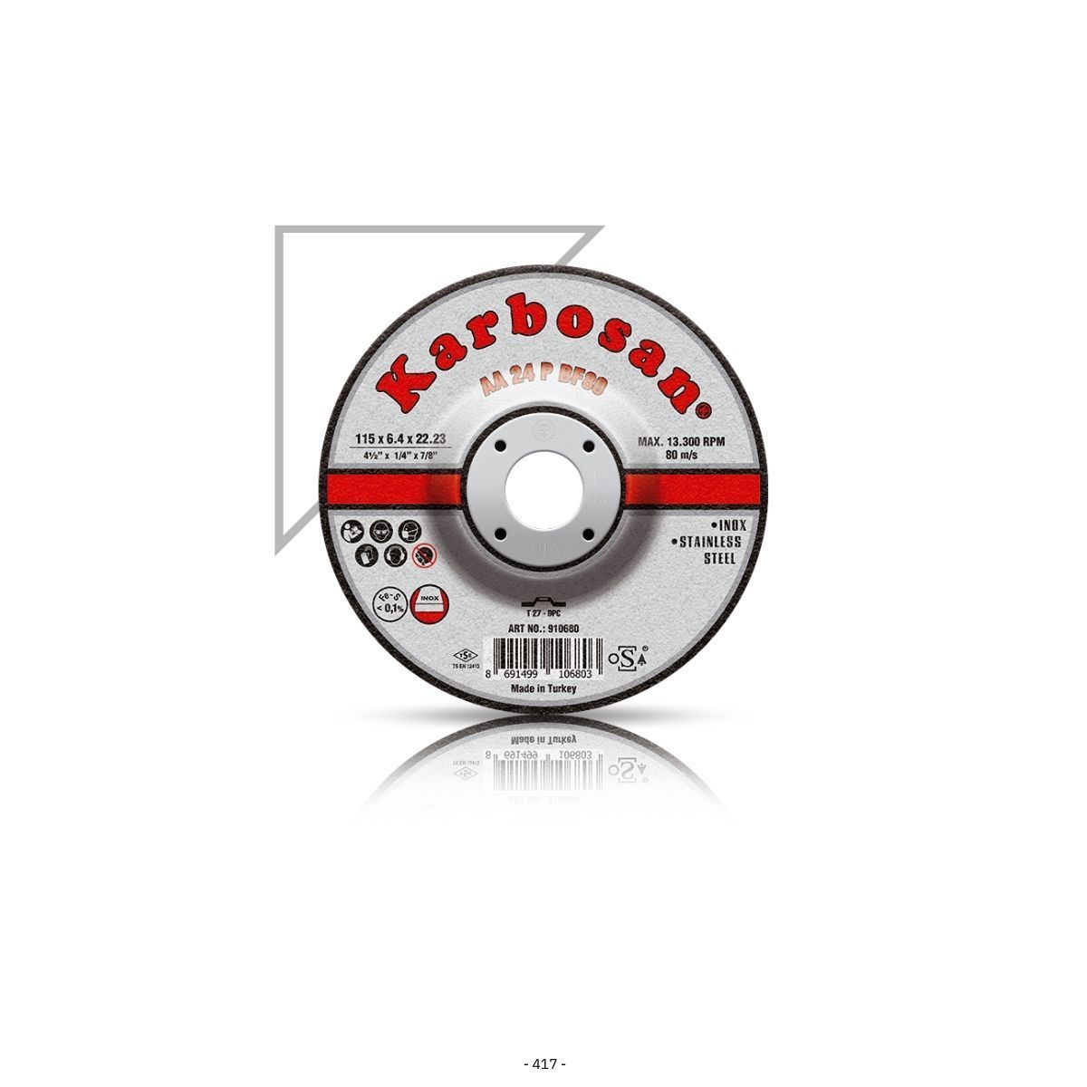 Karbosan Paslanmaz Taşlama Taşı 115 x 6.4 x 22.23 - 10 Adet
