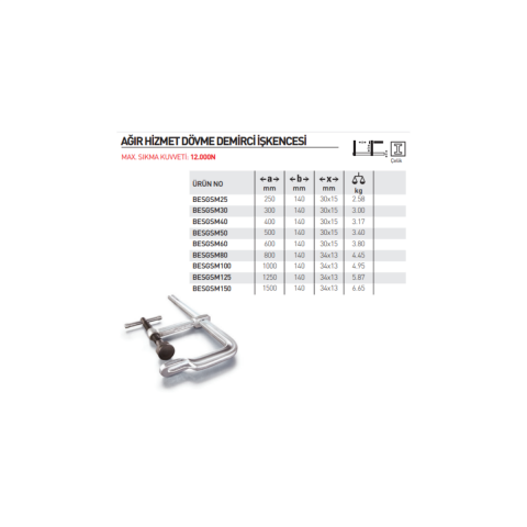 Bessey Ağır Hizmet Dövme Demirci İşkencesi 400Mm 12000N - BESGSM40