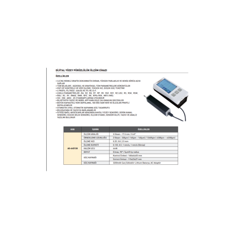Asimeto AS-645130 Dijital Yüzey Pürüzlülük Ölçme Cihazı