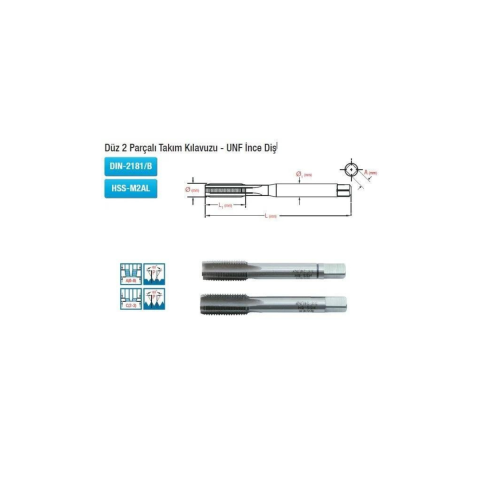 Düz 2 Parçalı Takım Kılavuzu UNF İnce Diş Dın-2181/B Hss-M2AL