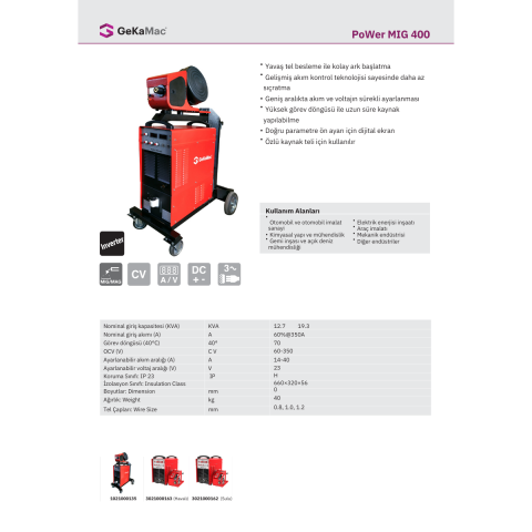 Gekamac Power Mıg 400 Su Soğutmalı 350 Amper Gazaltı Kaynak Makinesi
