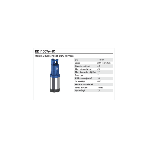 Rainpump KD1100W-HC 1100W Plastik Gövdeli Keson Suyu Pompası