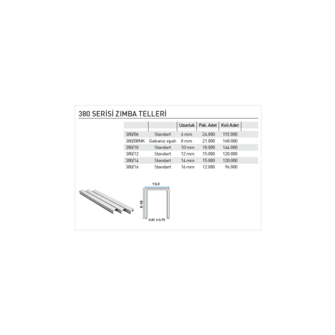 Bea 380/06 6mm 380 Serisi Zımba Teli
