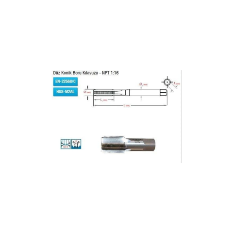 Düz Konik Boru Kılavuzu En-22568/C Hss-M2AL NPT 1:16