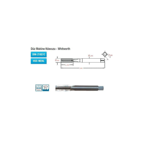 Düz Makine Kılavuzu Whitworth Dın-2182/C Hss-M2AL