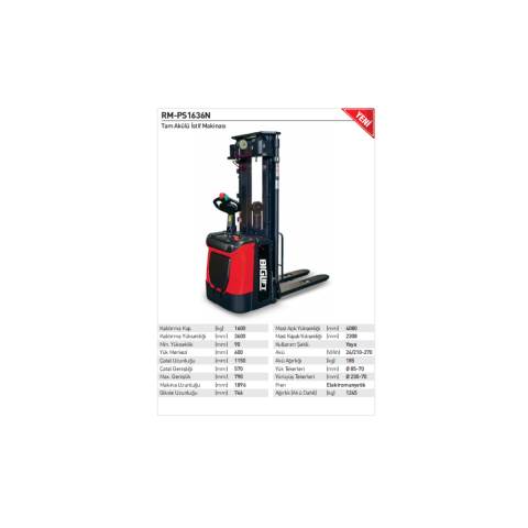 Biglift PS1636N 1.6 Ton Tam Akülü İstif Makinası