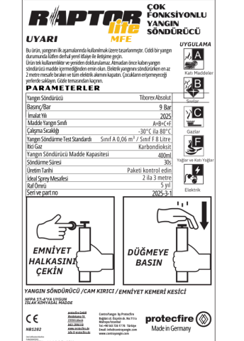TAŞINABİLİR ÇOK FONK. YANGIN SÖNDÜRÜCÜ  RAPTORLİTE