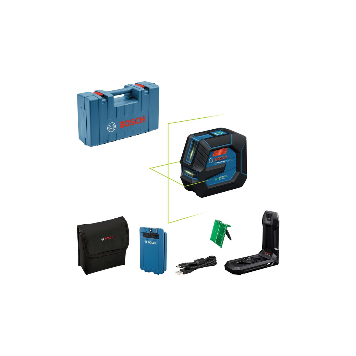 Bosch GLL 20-22 G Şarjlı Yeşil Çizgi Lazeri L-Boxx 0601065602