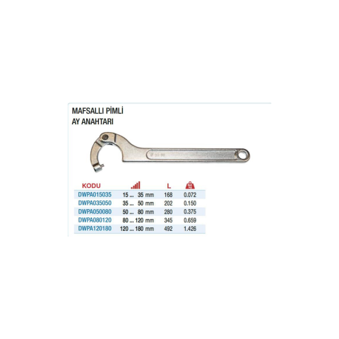 Mafsallı Pimli Ay Anahtarı 120-180 mm