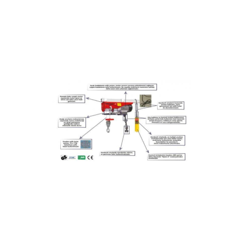Gordonx G2V1000W Elektrikli Vinç 1000 Kg 18 Metre Kablosuz Kumandalı