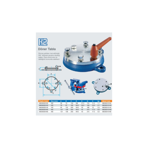 K2 Mengene Döner Tabla 180 Mm
