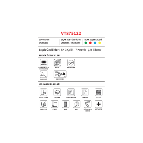 Profesyonel Maket Bıçağı Metal VT875122