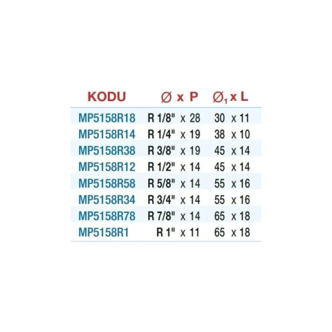 Gaz Diş Konik Pafta (DIN - 5158) (HSS) R 1/4'' x 19