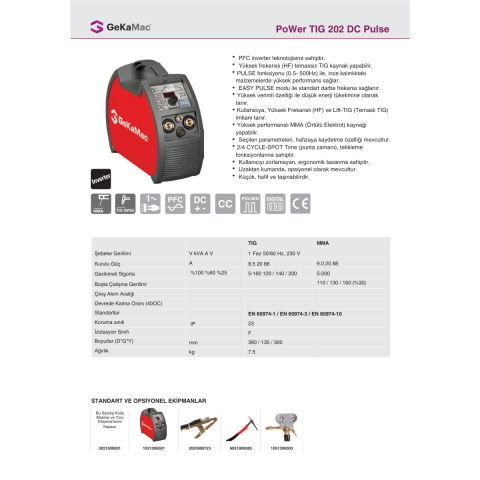 GeKaMac Power Tig 202 HF DC Pulse Tek Fazlı Kaynak Makinesi