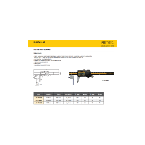 Asimeto AS-316082 Dijital Boru Kumpası 0-300mmx0.01