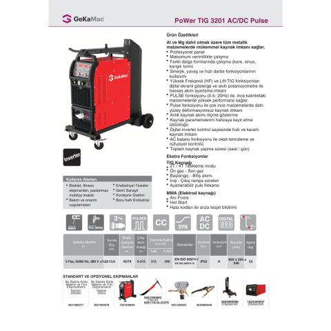 GeKaMac PoWer Tıg 3201 AC DC Pulse Su Soğutmalı Kaynak Makinesi