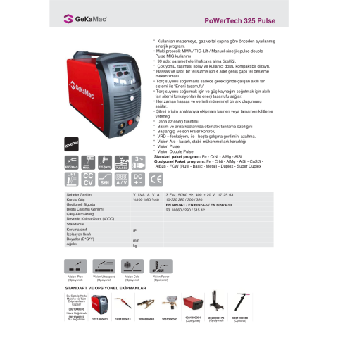 GeKaMac PoWerTech 325 Pulse Hava Soğutmalı Gazaltı Kaynak Makinesi