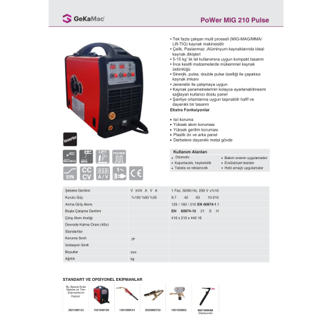 GeKaMac PoWer Mig 210 Pulse Gazaltı Kaynak Makinesi