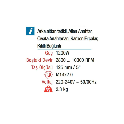 Vido Devir Ayarlı Taşlama Makinesi 1200w 125mm