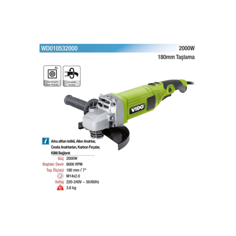 Vido 180mm Profesyonel Büyük Taşlama Makinesi 2000W
