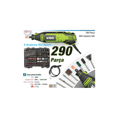 VIDO 290 Parça Mini Avuç Taşlama Seti 185 Watt