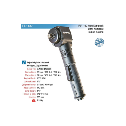 Emax Kompozit Ultra Kompakt Somun Sökme Makinesi 1/2'' - 62 Kgm