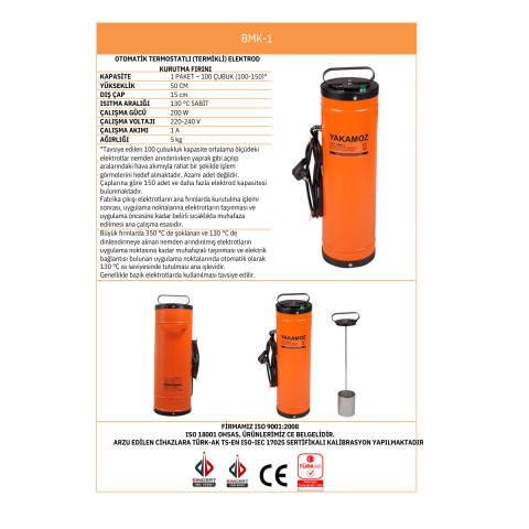 BMK-1 1 Paketlik Elektrot  Kurutma Ve Taşıma Fırını