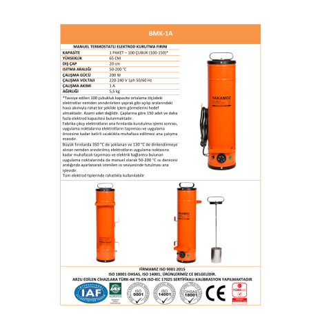 BMK-1A 1 Paketlik Manuel Termostalı Elektrot  Kurutma Ve Taşıma Fırını