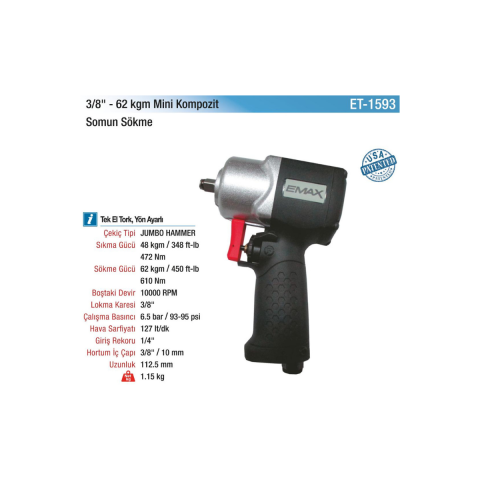 Emax Mini Kompozit Somun Sökme Makinesi 3/8'' - 62 Kgm