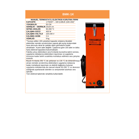 BMK-1K Termostatlı Kare Tip Elektrot  Kurutma Fırını