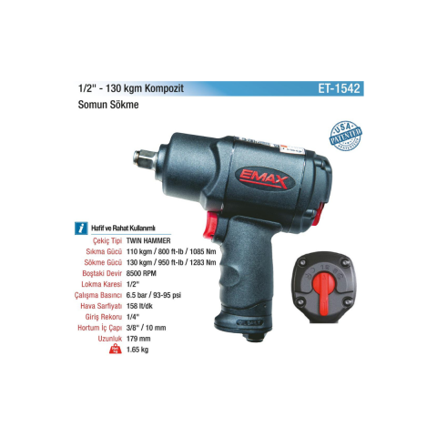 Emax Kompozit Somun Sökme Makinesi 1/2'' - 130Kgm